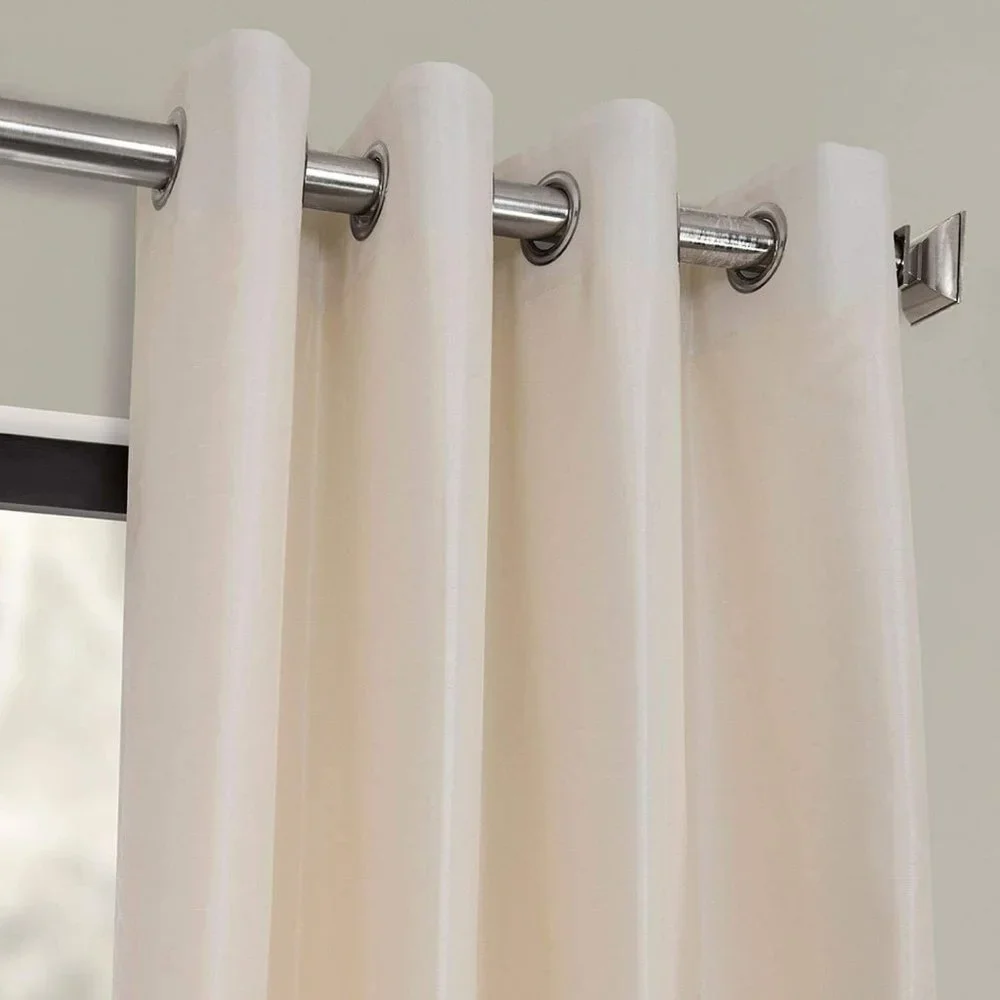 Exclusive Fabrics Off White Blackout Vintage Faux Silk Grommet Curtain 50x84